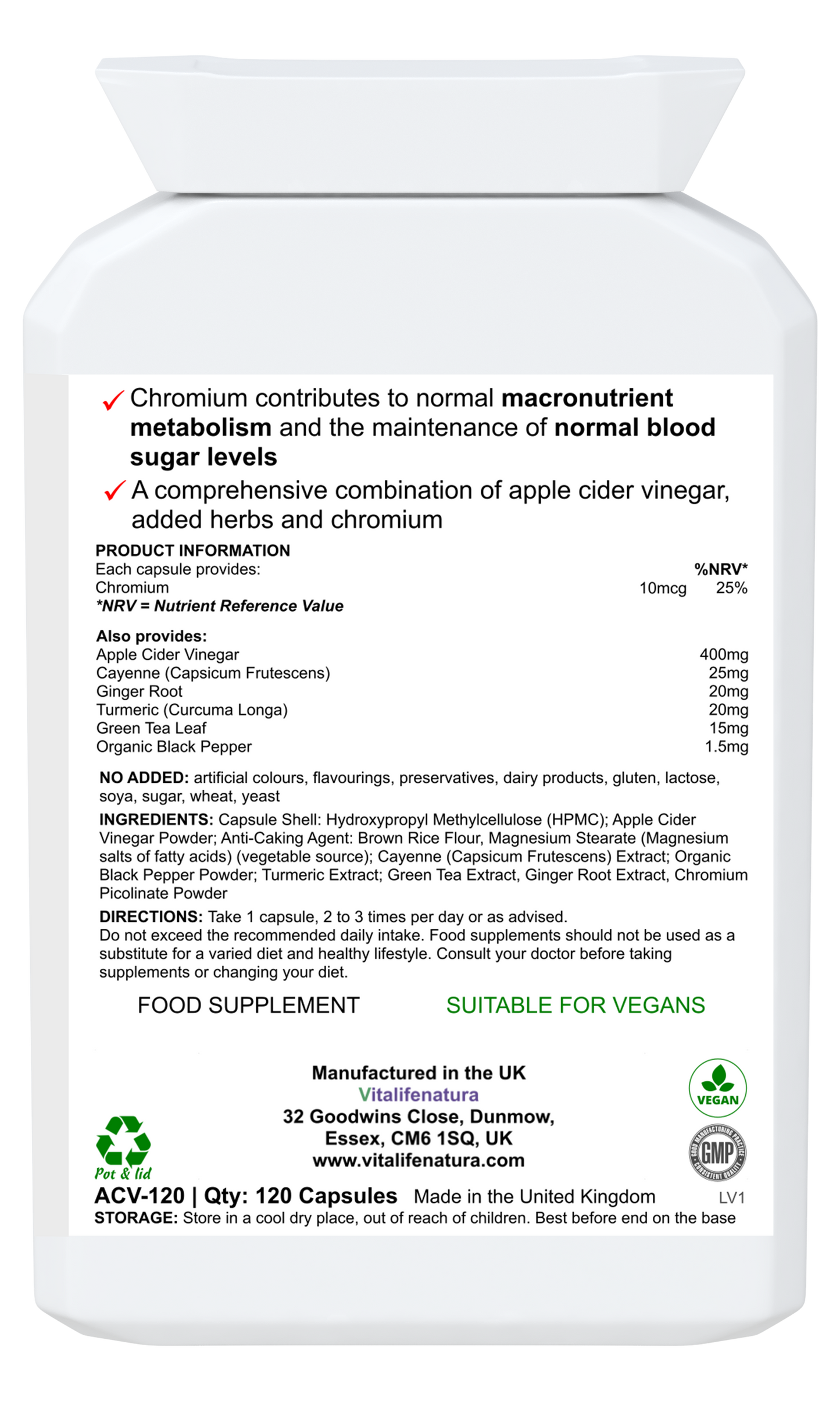 Apple-Cider Vinegar 120 capsules Vitalifenatura