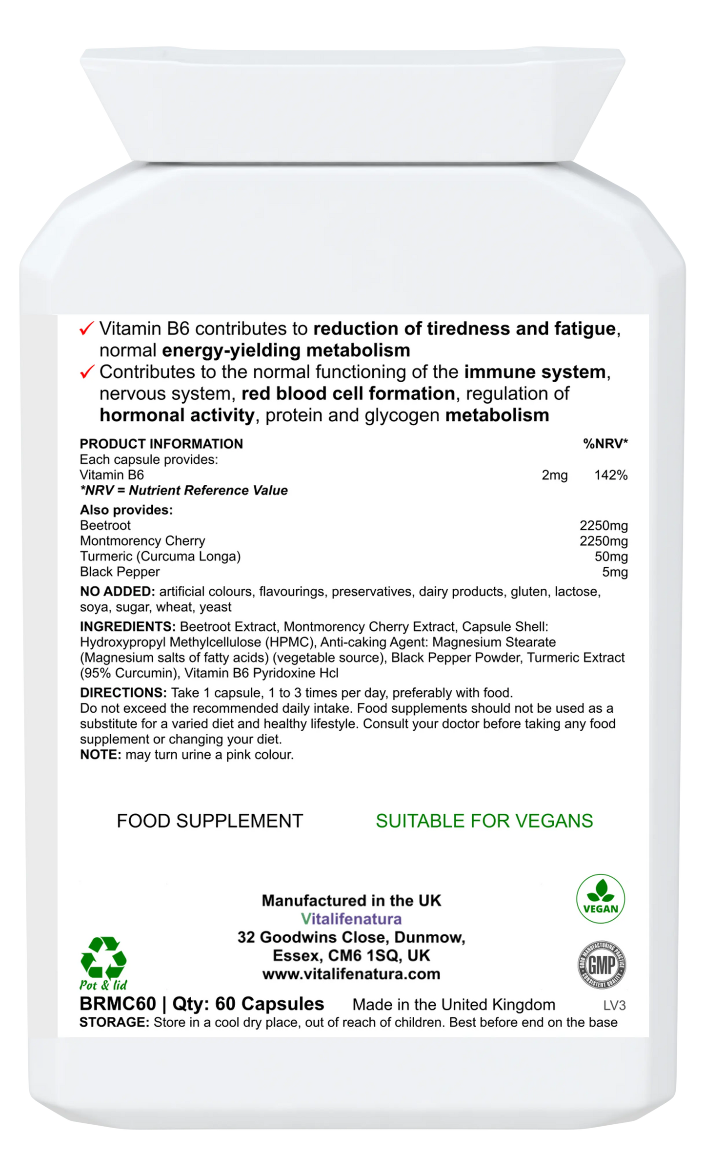 Cherry Beetroot 60 capsules Vitalifenatura