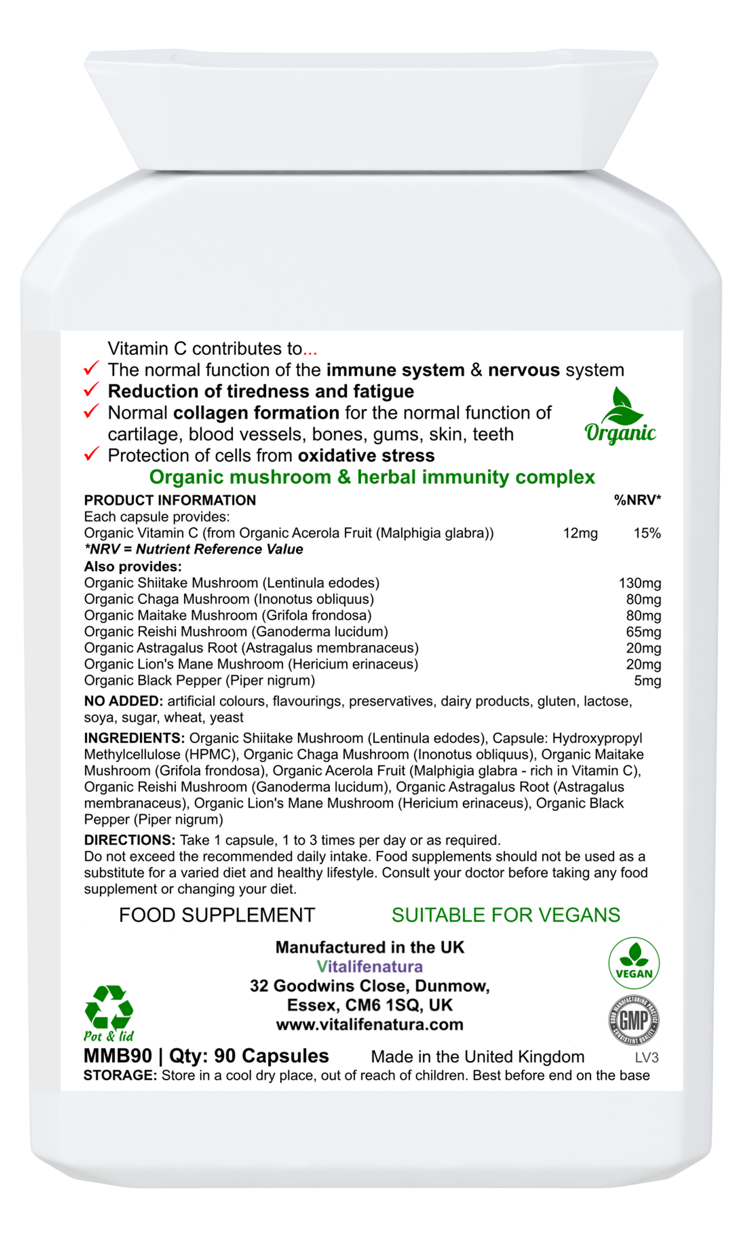 Organic Mushroom Complex 90 capsules Vitalifenatura