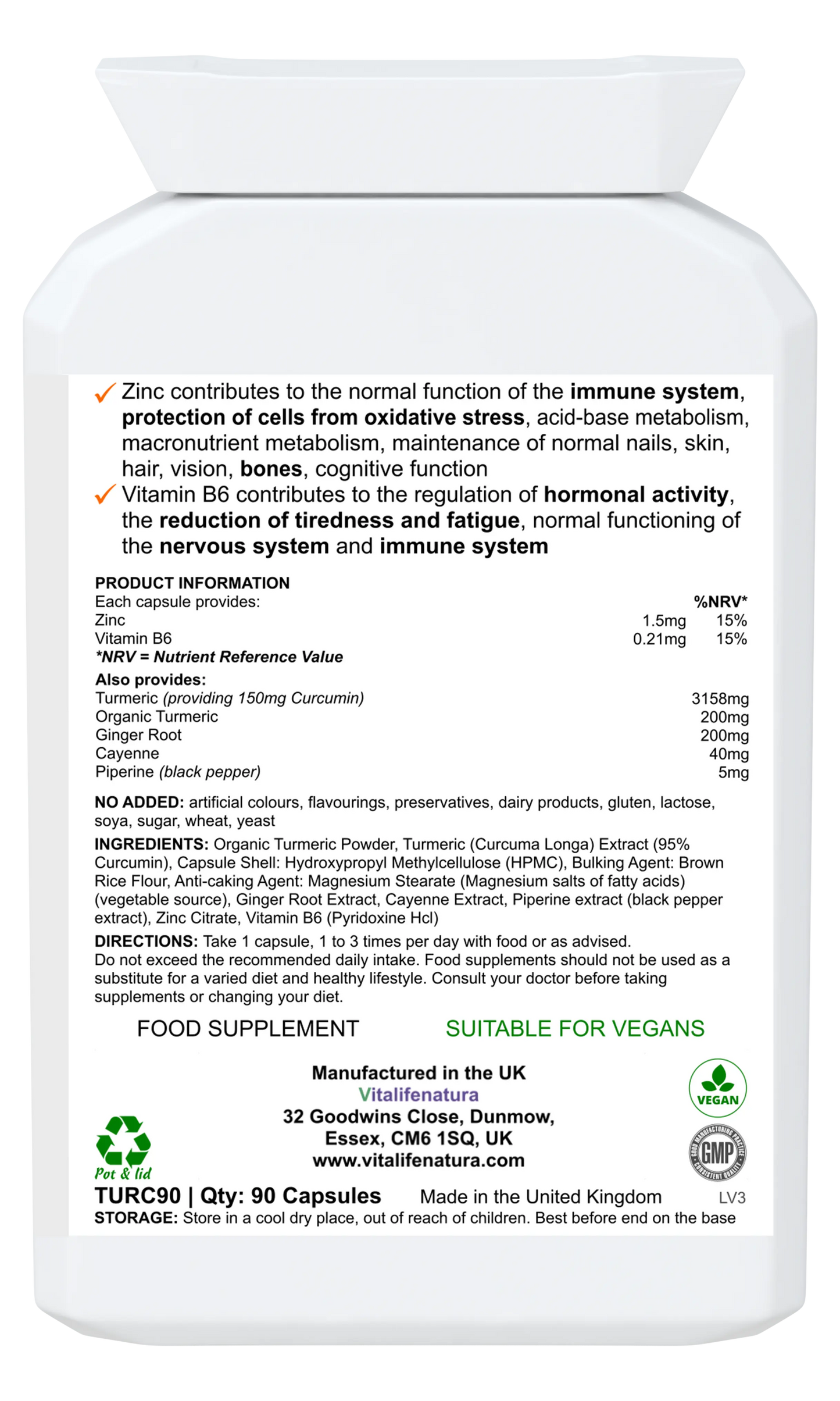 Turmeric Complex 90 Capsules Vitalifenatura