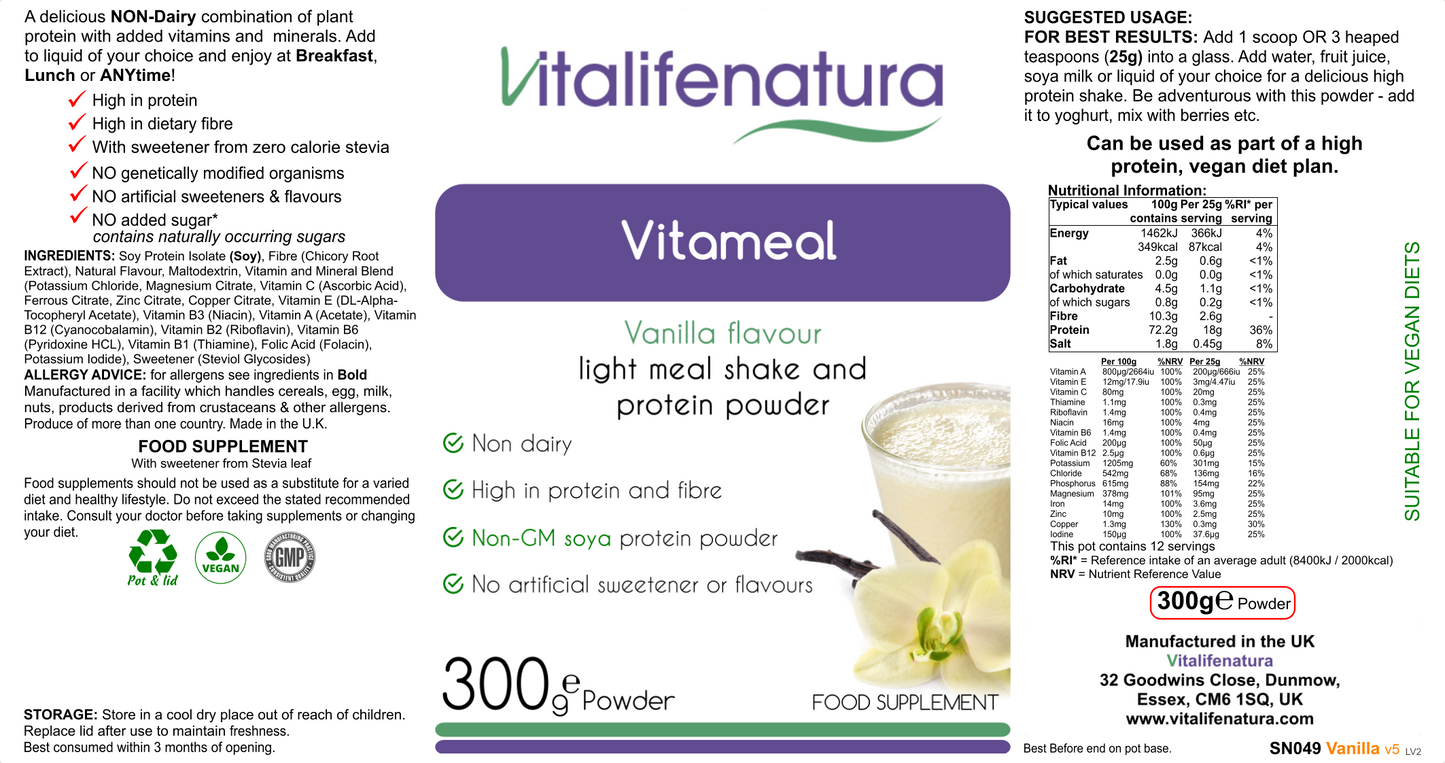 Vitameal Vanilla Flavour 300g Powder Vitalifenatura