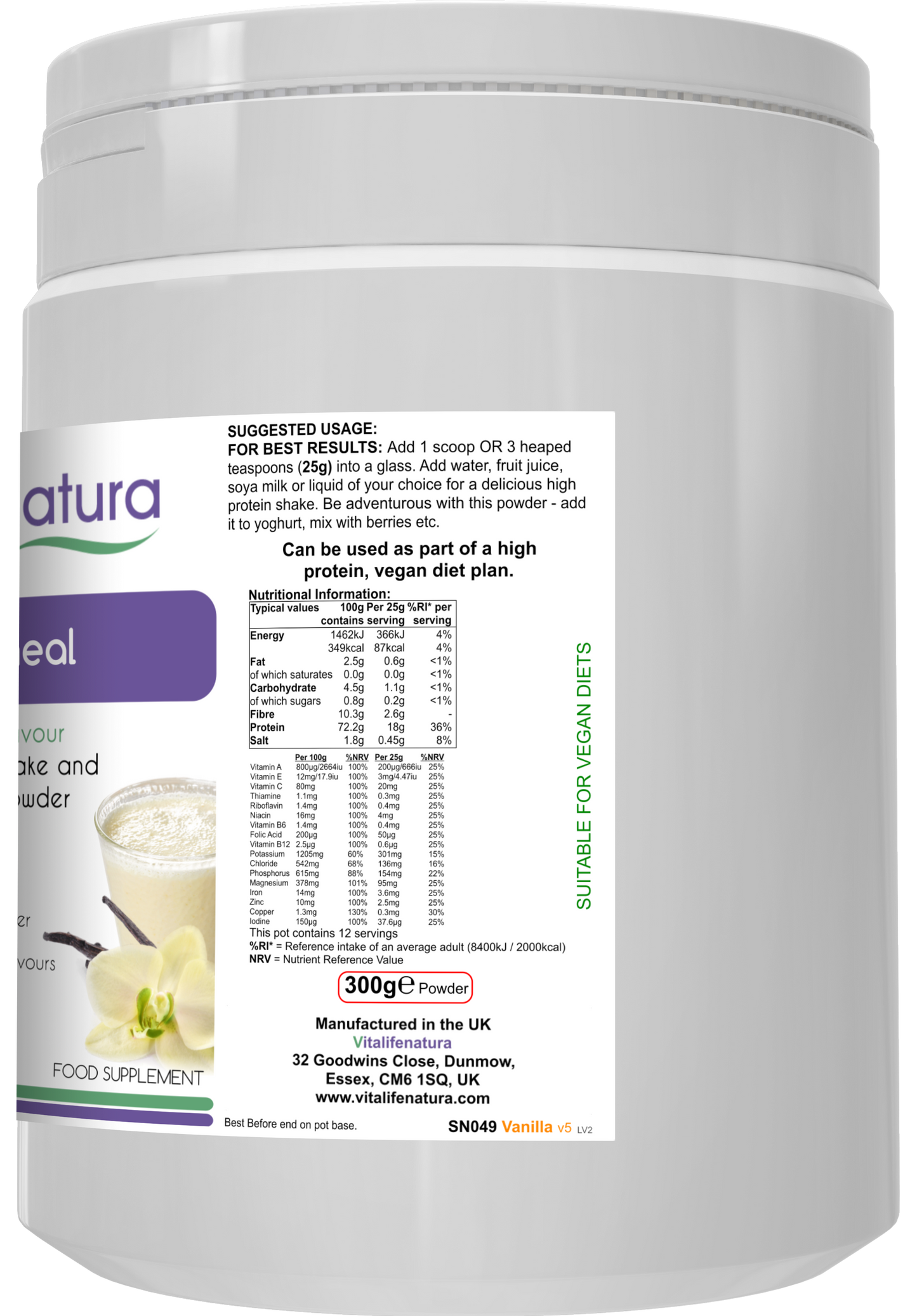 Vitameal Vanilla Flavour 300g Powder Vitalifenatura