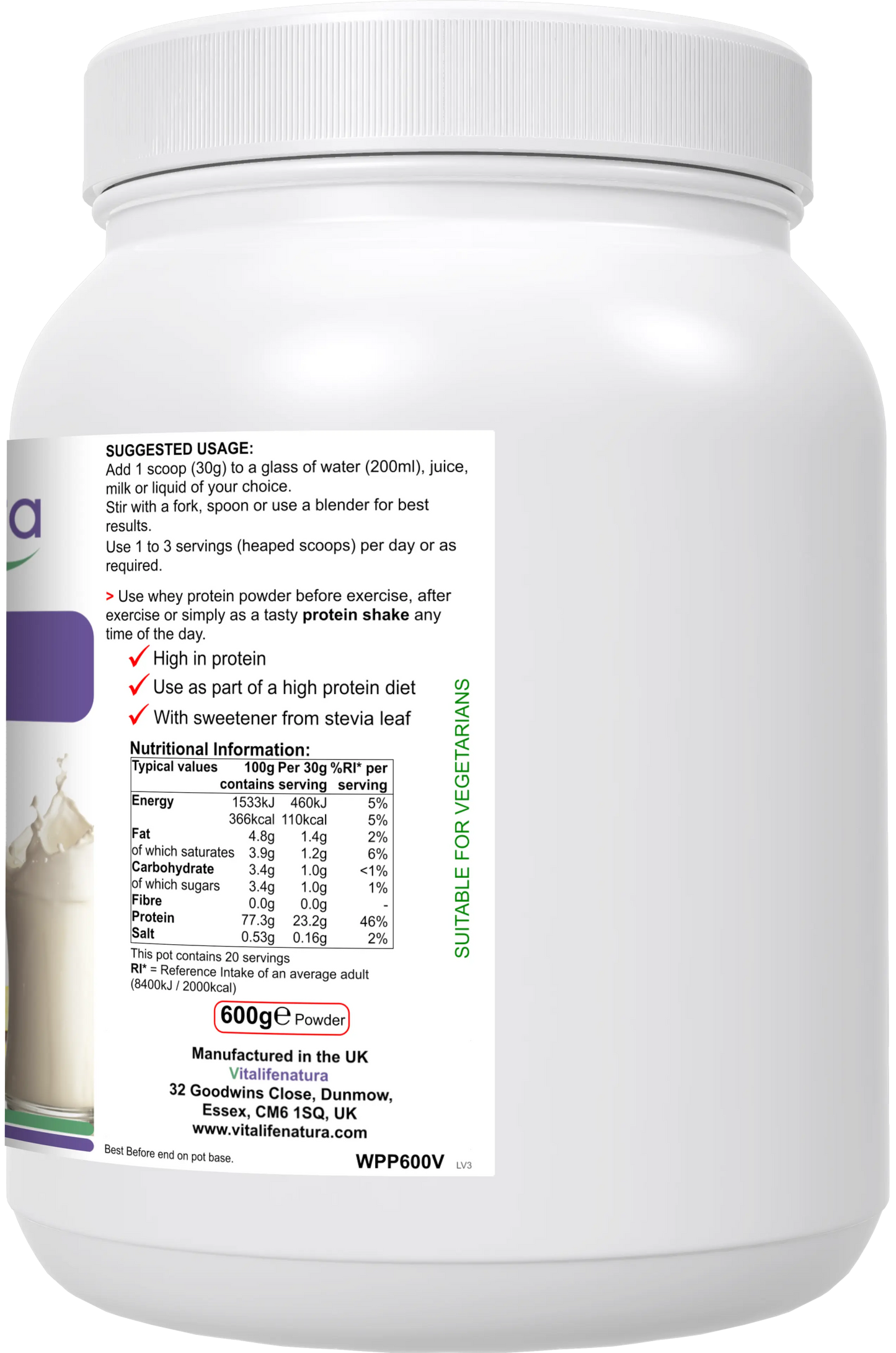 Whey Pro Vanilla Flavour 600g Powder Vitalifenatura