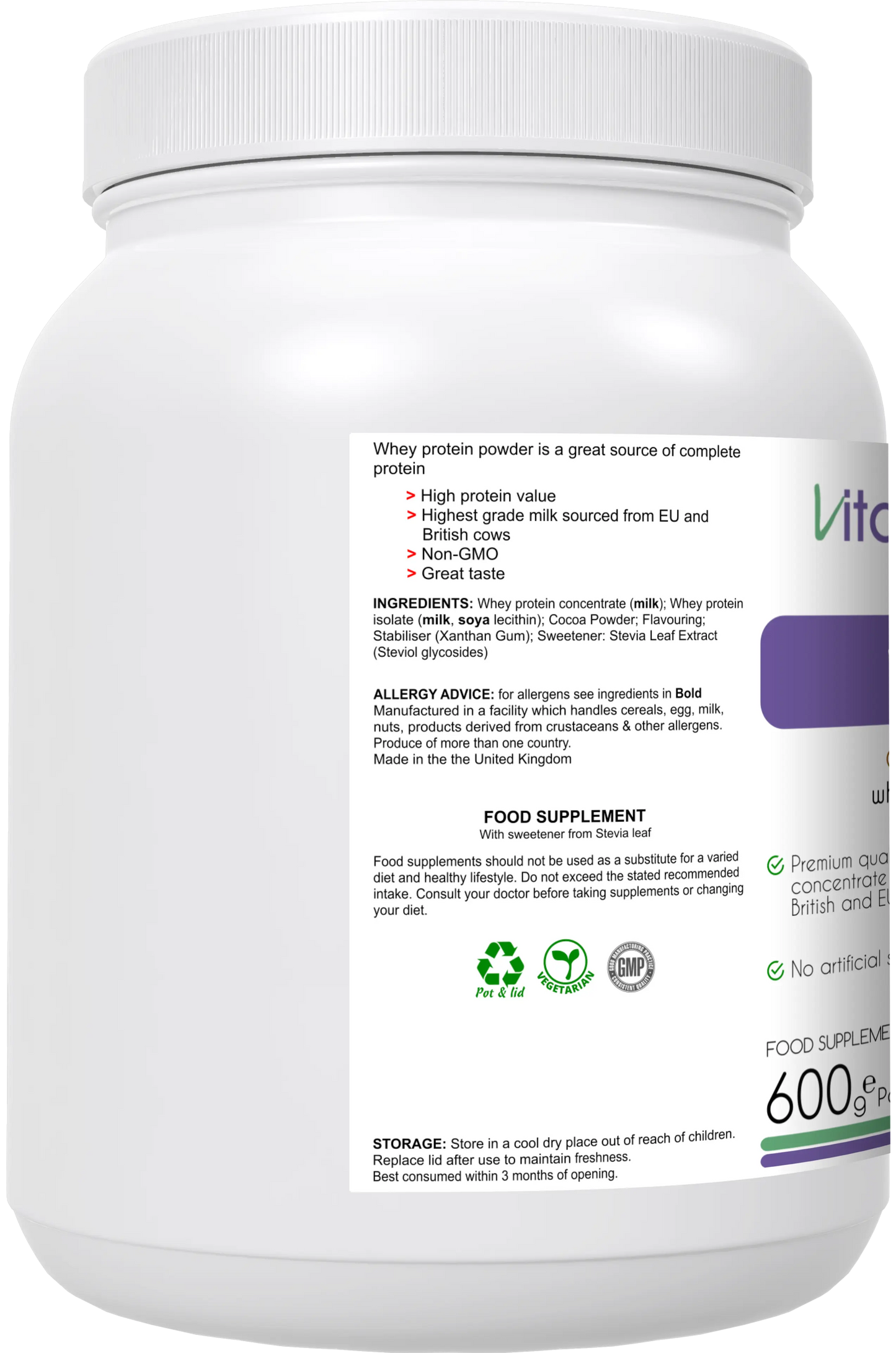 Whey Pro Chocolate Flavour 600g Powder Vitalifenatura