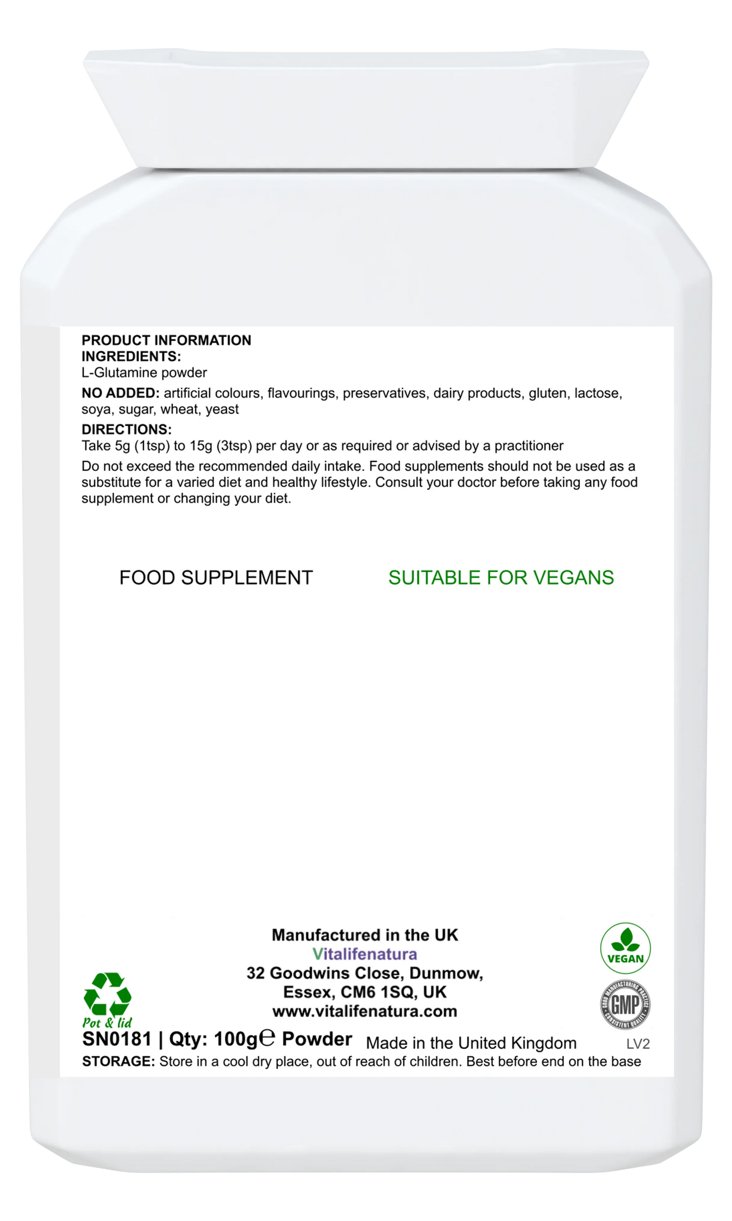 "L-Glutamine + 100g Powder Vitalifenatura"