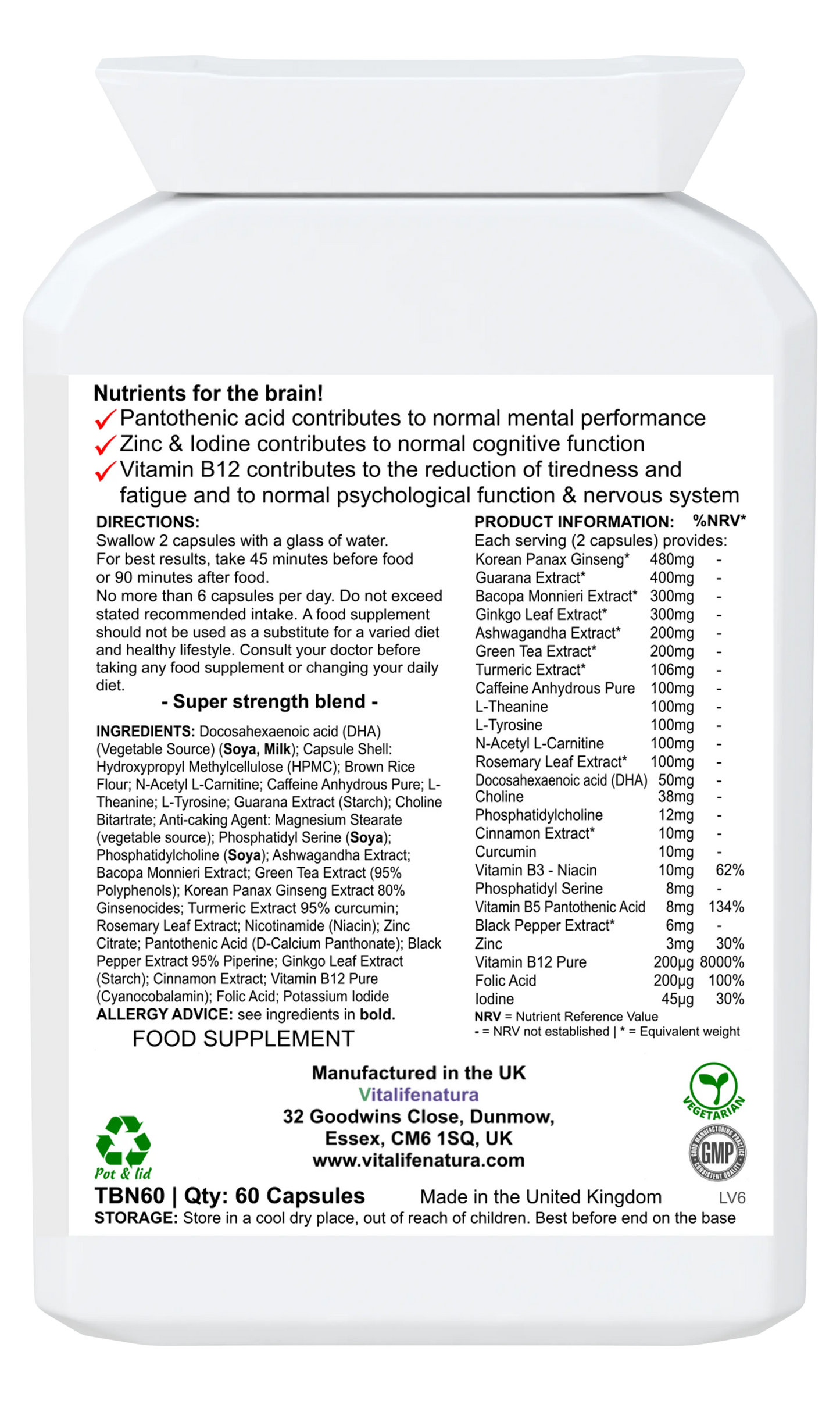 "Smart Brain 60 Capsules Vitalifenatura"