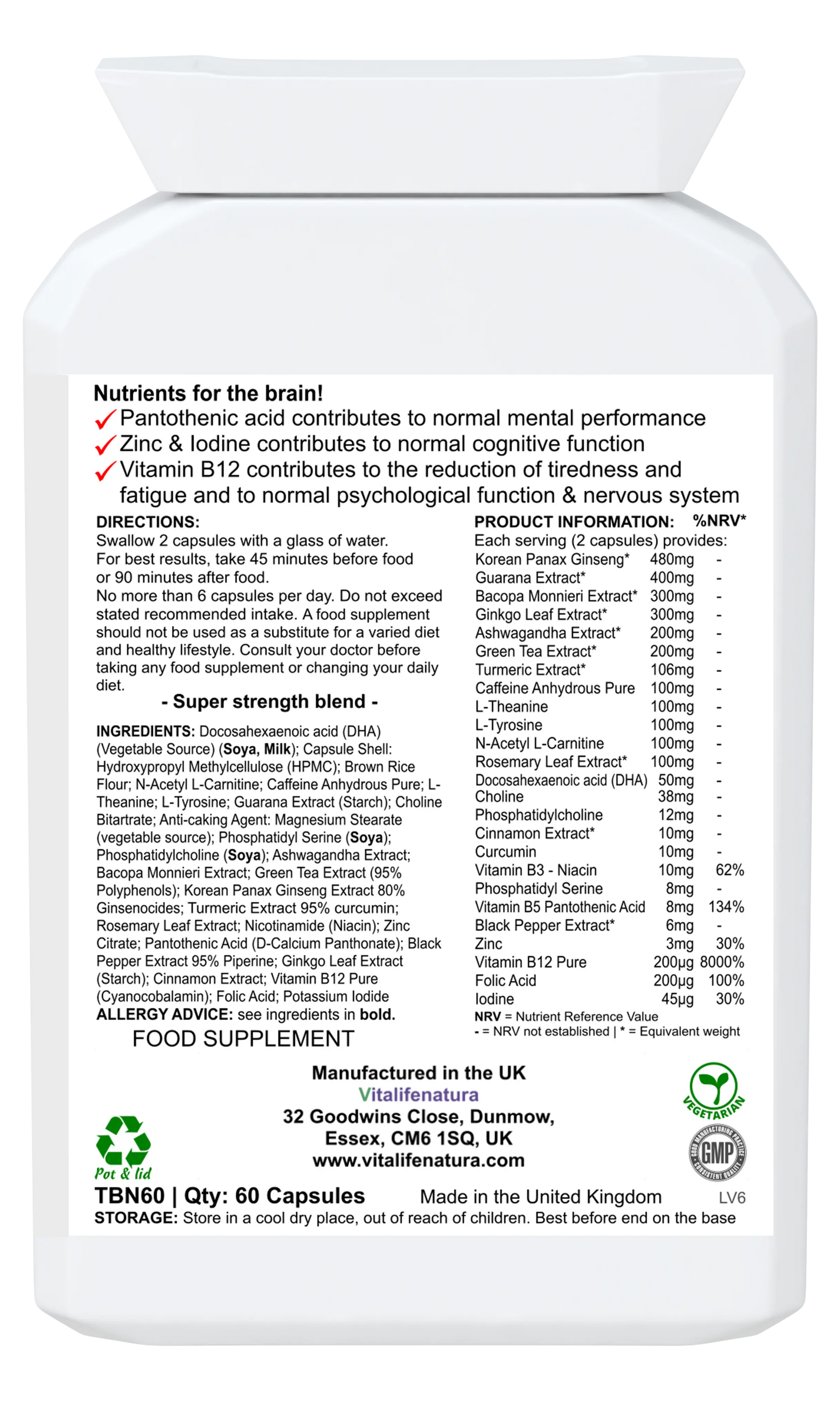 "Smart Brain 60 Capsules Vitalifenatura"