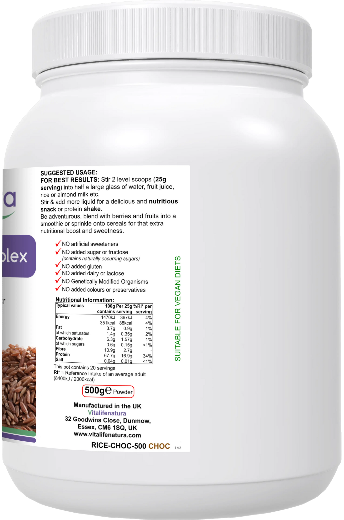 "Rice Protein Complex 500G Powder Vitalifenatura"