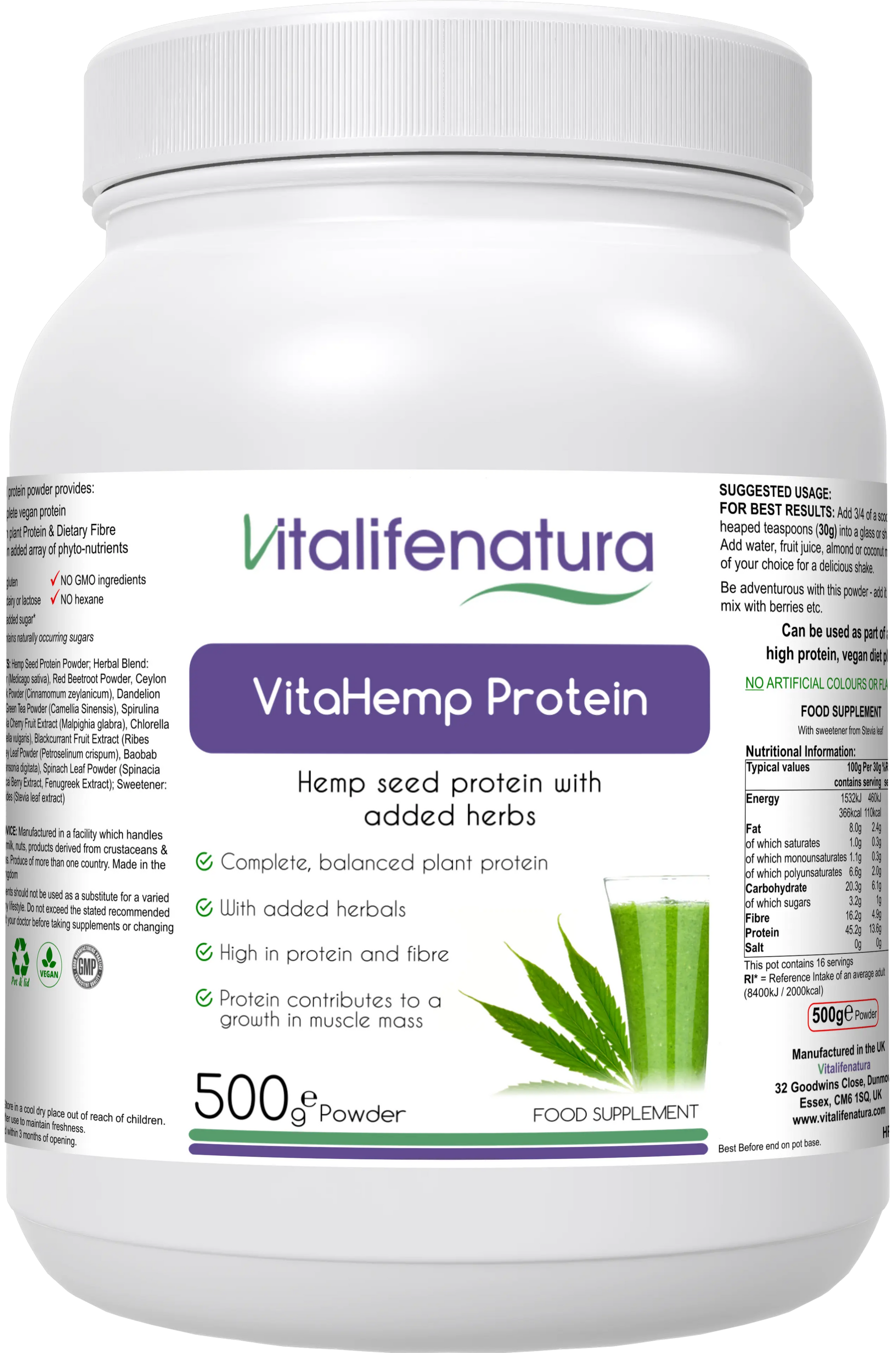 "VitaHemp Protein 500g Powder Vitalifenatura"