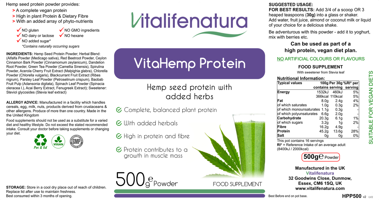 VitaHemp Protein 500g Powder