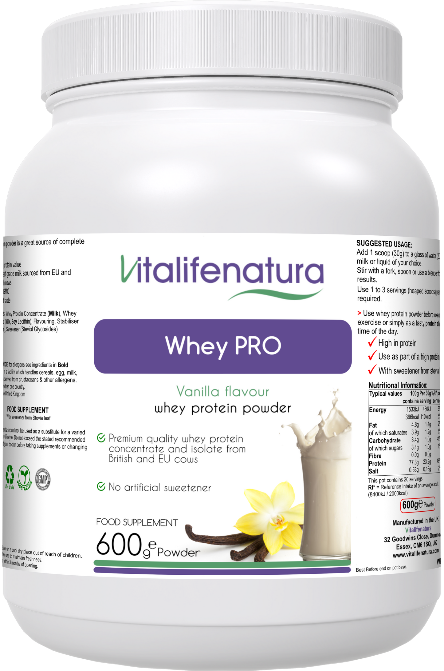 Whey Pro Vanilla Flavour 600g Powder